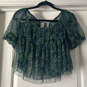 Free People Blue and Green Sheer Blouse